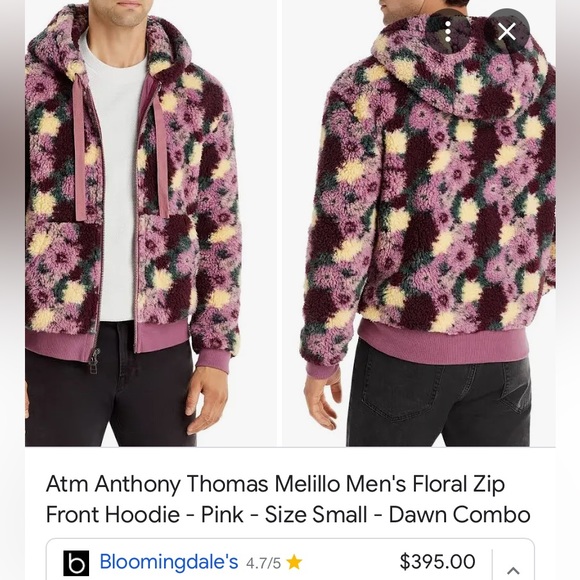 NWT ATM ANTHONY THOMAS MELILLO luxury designer Floral Zip Front Hoodie Men’s M - Picture 5 of 10
